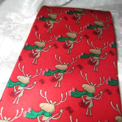 Holiday Traditions Christmas Reindeer Guitar Playing Design Necktie Top Quality Red image 3