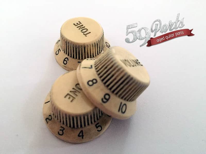 Set of 3 Hand Aged Fender knobs Ivory/Cream, relic, aged, Stratocaster, 59 Parts image 1