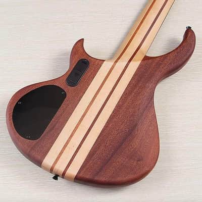 Custom 5 String Electric Bass, Burl Wood Top Okoume Body, Maple Neck Through, 24 Frets Fingerboard image 5