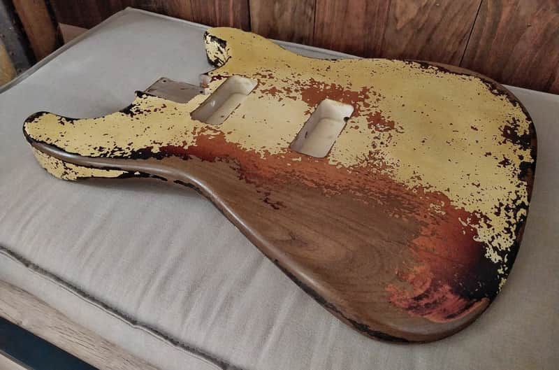 #202624 :: Baldman's Strat / Charvel P90 modern body in Heavy Relic Dirty Olympic White over Sunburst image 1
