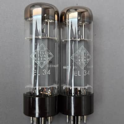 NOS Telefunken Pair EL34 - 5 stapled plate, 1 slot, Double Ring O Getter image 6