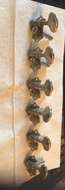 Grover Sta-tite Guitar Tuners Lot, 6 Bass Side, Nickel, 5 Bushings, Circa 1940s image 1
