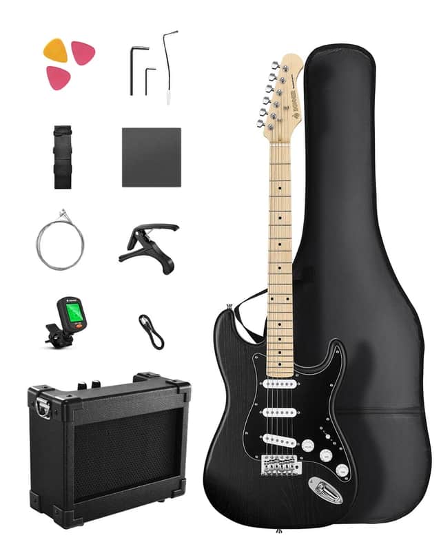 new  Donner DST-80 Electric Guitar Bundle Guitar Electric Wood Grain | Black image 1