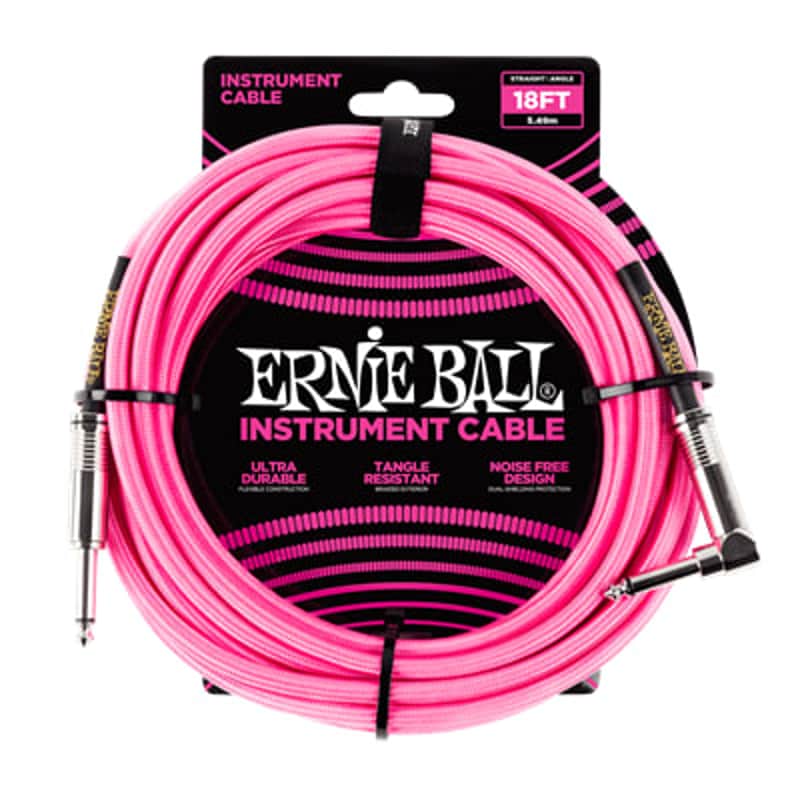 Ernie Ball Ernie Ball 18' Braided Straight/Angle Cable-Neon Pi...