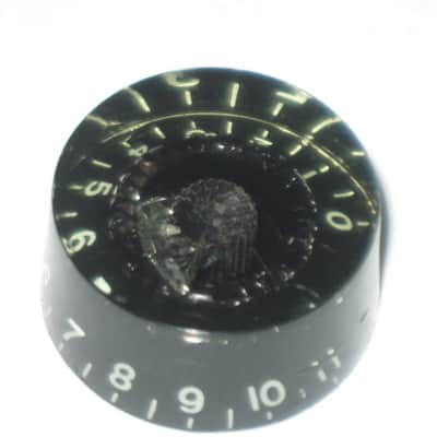 ONE (1 individual knob) unknown brand used (INNER Upper Center area has INTERNAL cracks) Black Speed Knob (numbers 0 to 11) black hard plastic with off white numbers & white dashes -- Funny & Rare, for 24 spline shaft image 8