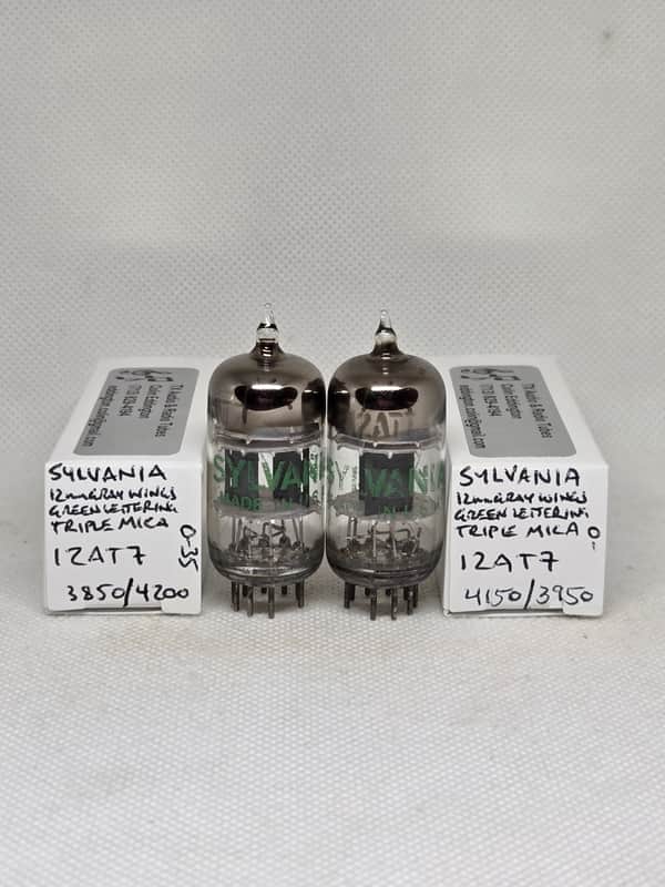 Sylvania 12AT7 Gray Wing-Style Plates Triple Mica Matched (8.3%) Pair NOS ECC81 image 1
