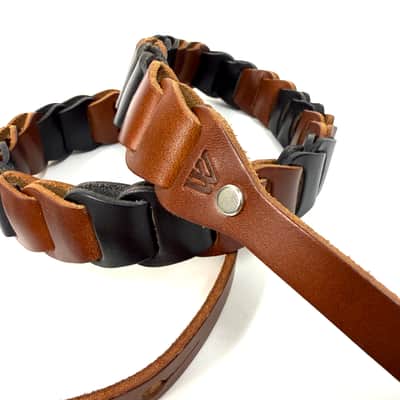 Walker And Williams M-71-CHT/BLK Throwback Series Chestnut Tan And Black Grain Leather "Latch" Mandolin Strap image 4