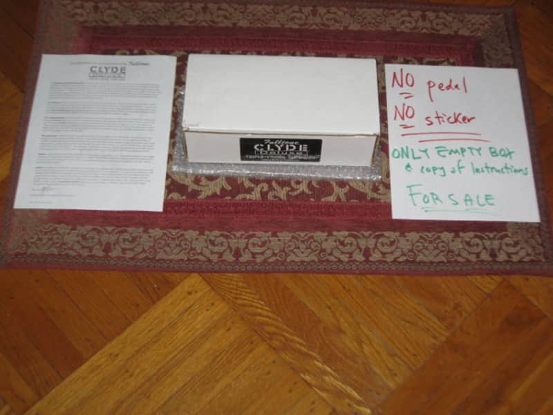 kind of lightly handled genuine Fulltone EMPTY BOX & printout copy of paperwork ONLY for Clyde Deluxe pedal (NO pedal) 2010s (specifically 2019) white box with black & white labels image 1