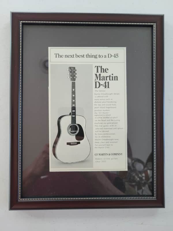 1970 Martin Guitars Promotional Ad Framed Brazillian Rosewood D-41 Original Rare image 1