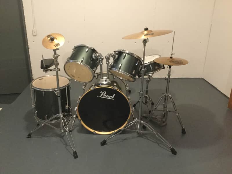 Pearl Export Series 5 Piece Drum Set Green with hardware/cymbals image 1