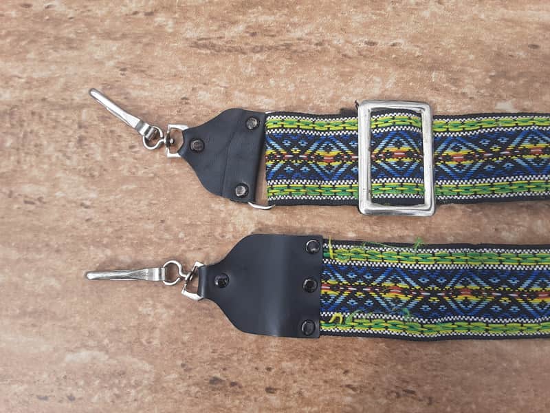 Vintage 1960's Ace-Style Banjo Strap! Metal Buckle, Green/Blue Pattern! Original Case Candy! image 1