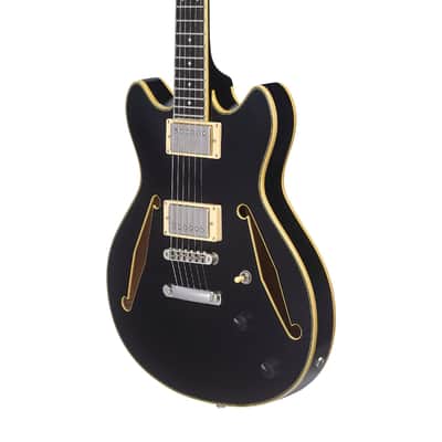 D'Angelico DAEMDCTSBKSNS EXCEL MINI DC TOUR Double Cutaway Semi-Hollow Body 3 Piece Maple/Walnut/Maple Neck 6-String Electric Guitar w/Gig Bag image 3
