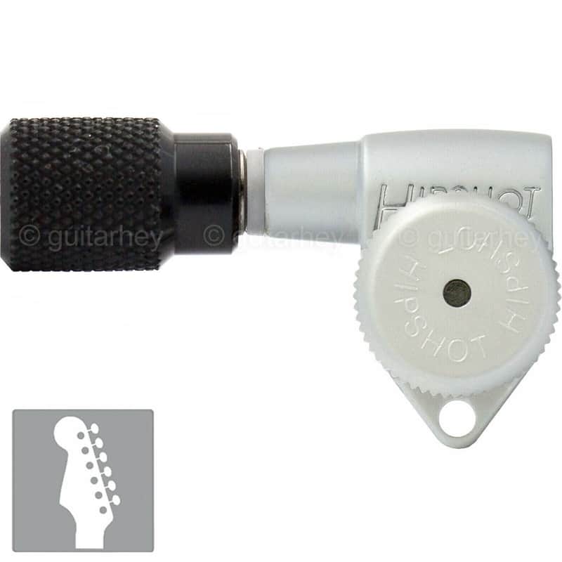 Hipshot LEFT-Handed LOCKING Tuners 6 in line Non-Stag Black Buttons SATIN CHROME image 1