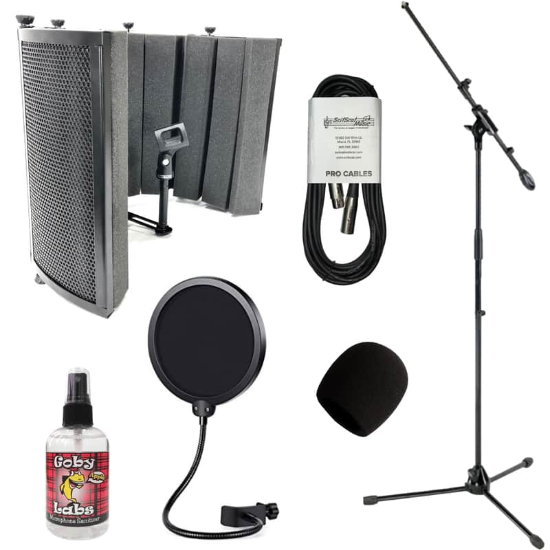 New Pro-Lok Vox Booth Portable Vocal Booth Reflection Filter with Mic Stand and Cable Bundle image 1