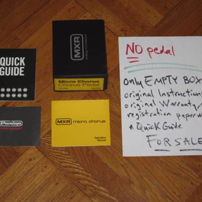 very lightly handled / mostly very clean MXR EMPTY BOX for M148 Micro Chorus Reissue (NO pedal) +original Instructions, original Warranty/Registration & MXR Quick Guide (2010s-2020s) BOX: black cardboard w/silver color MRX logo / LABELS yellow & black image 2