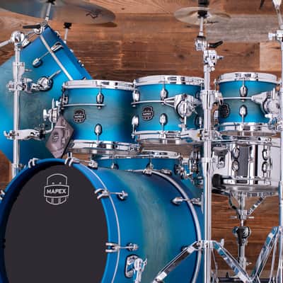 MAPEX SATURN EVOLUTION MAPLE / WALNUT 7 PIECE DRUM KIT, EXOTIC AZURE BURST, SPECIAL SIZES image 6