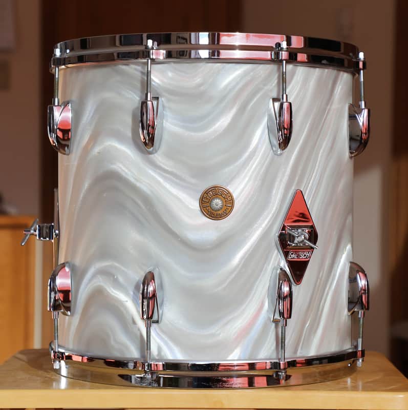 Gretsch 14X14 Floor tom 1964 white satin flame image 1