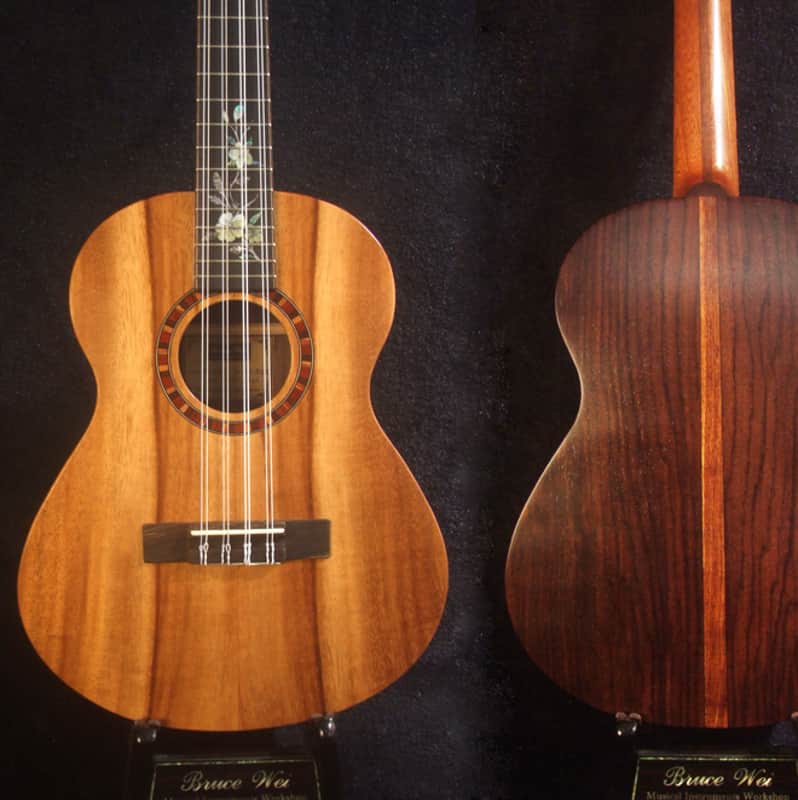 Gift for Musician - Handmade 8 String Baritone Ukulele, Solid Acacia, Indian Rosewood, Slotted Head, Floral Inlay, Bruce Wei UG19-2346 image 1