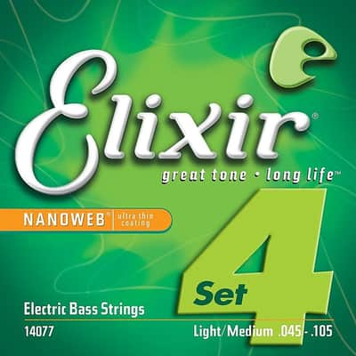 Elixir 14077 Nanoweb Nickel Plated Steel 4-String Electric Bass Strings - Medium (45-105)
