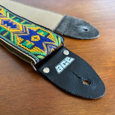 Vintage 1960s 1970s Ace Guitar Strap God's Eye Hippie Blue Green Yellow Black image 3