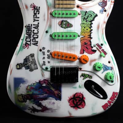 Custom Painted and Upgraded Fender Squier Strat - Aged and Worn With Graphics and Matching Headstock image 1