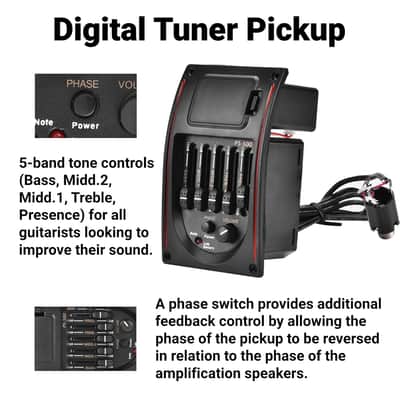 5 Band Eq Acoustic Guitar Pickup Preamp With Digital Tuner Piezo Pickup Equalizer Volume Control For Acoustic Guitars image 3