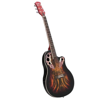 Glarry 41 inch Full-Size Cutaway Acoustic-Electric Guitar Grape Voice Hole Spruce Top Round Back 2020s - Sunset Color image 5