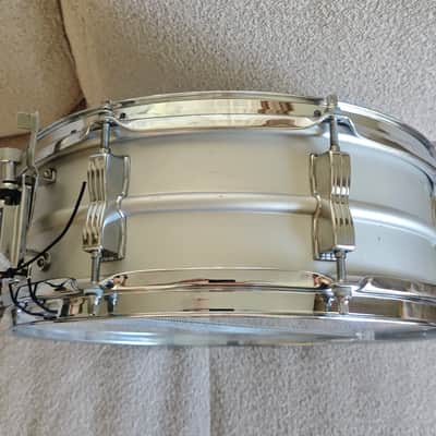 Ludwig L-404 Acrolite 5x14" 8-Lug Aluminum Snare Drum with Rounded Blue/Olive Badge 1979 - 1993 - Gray image 4