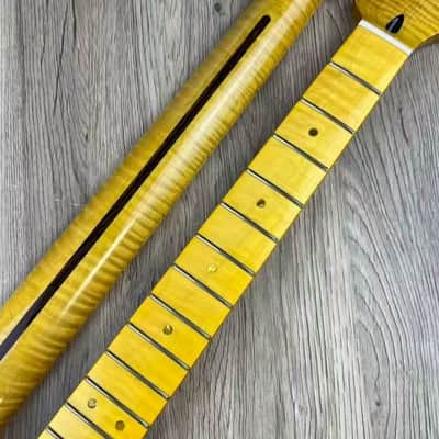 Vintage Yellow Guitar Tele Style Tiger Maple Wood Neck, 22 Frets Fingerboard image 5