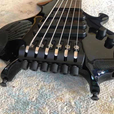 LeFay Pangton 6 string bass guitar headless Translucent Black Green Blue Metalflake Le Fay image 12