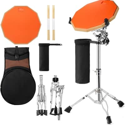 Drum Stand with Practice Pad Set - 12" Double Side Silent Drum Pad with Drumsticks, Drumstick Holder and Carry Case, Fits 10''-14'' Drum & Pad, Drum Practice Pad Kit for Adults, Beginners image 1