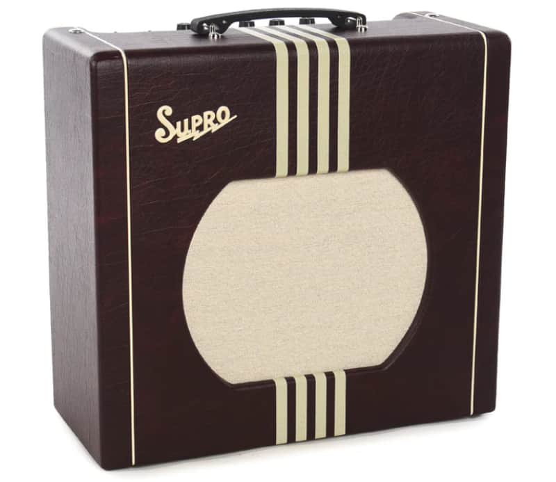 Supro Delta King 12 - Burgundy with Cream Stripes image 1