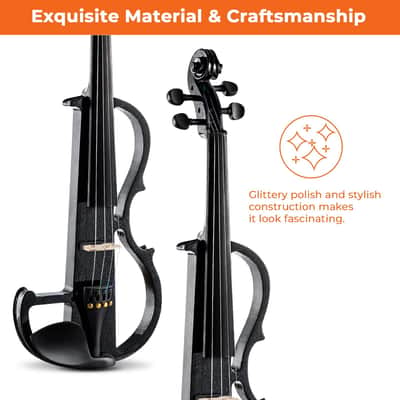 Electric Violin Full Size 4/4, Black Silent Electric Violin, Solid Wood Metallic Electric Fiddle with Ebony Fittings, Beginner Kit for Adults Teens image 4