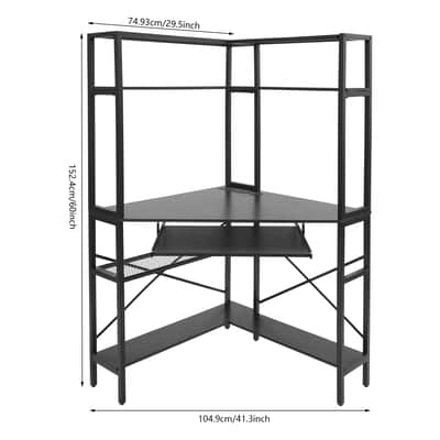 Black Corner Music Production Desk with LED Lights & Power Outlets image 2