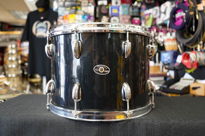 1970s Vintage Slingerland USA 14" Maple Tom w/ Rings - Jet Black Wrap | 10x14" image 1