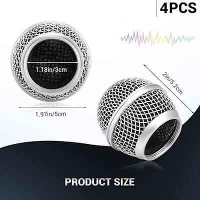4PCS Microphone Head Replace, Grille Mic Replacement Ball Head, Microphone Grille Ball with Inner Foam, Steel Mesh Microphone Grille Heads, Grille Ball Type Fits for SM58 SM58S BETA58 - Silver image 3