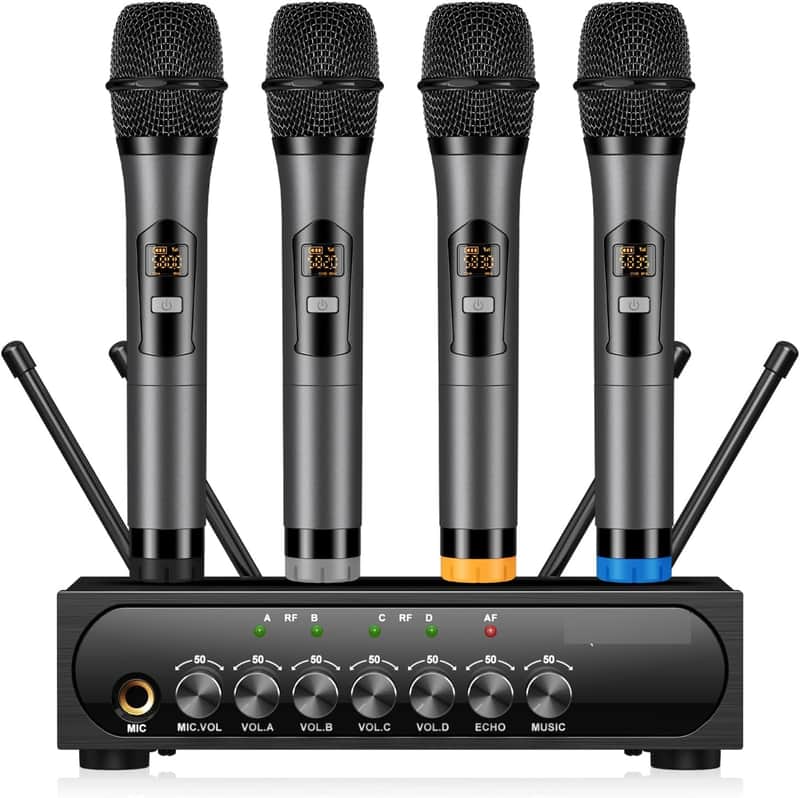 Wireless Microphone System Karaoke 4 Channel UHF Cordless Handheld Dynamic Mic with Bluetooth Receiver Box + Volume Control Echo Mic Work Range 165ft for Karaoke PA System DJ Mixer Party image 1