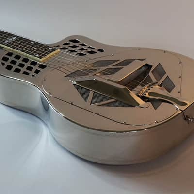 National Reso-Phonic Style 1.5 Brass Body Cutaway Tricone 2023 Mirror Nickel Engraved Wiggle Border image 10