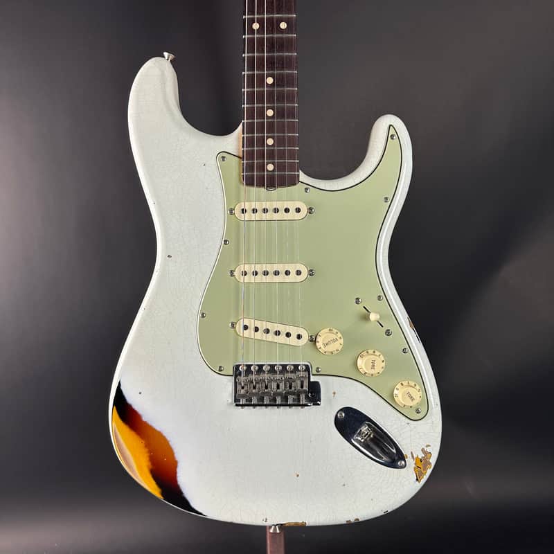 Used Fender Custom Shop 1960 Stratocaster Olympic White Over Sunburst Relic w/case TSU23805