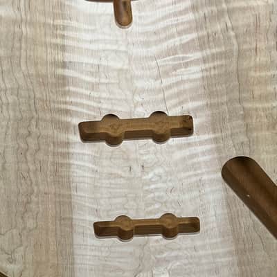 High end Offset bass body NOS unique figure Curly Maple Top solid one-piece True Brazilian Mahogany Back Unfinished Front Routed Luthier Supply R39 image 16