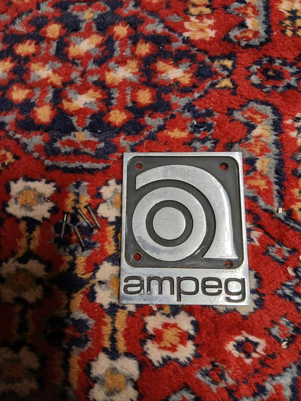 Ampeg Logo Badge Emblem 69-73 Steel, Black 4x3 Inch Logo Badge USED Original Part image 1