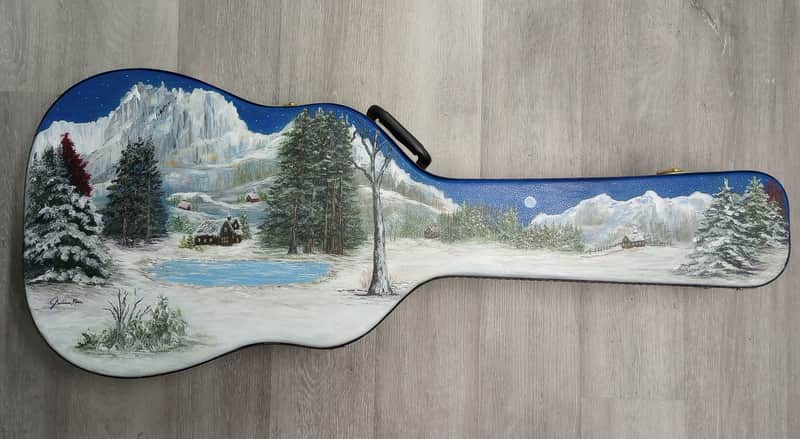 Juliana's Art Full of Love - Dreadnought Arch Top Guitar Case - "Snow" - a Tribute to Per-Olov Kindgren [2024] - Hand Painted Custom Artwork image 1