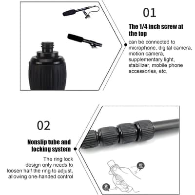 Hightseck Handheld Mic Boom Pole, 4 5 Section Extendable Microphone Boom Arm With Foam Handle And 1/4In Threads, Telescopic Adjustable Mic Stand For Camera Phone Microphones(5) image 3