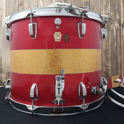 60's Ludwig 15"x12" Firehouse #4 Red/Gold Tri-Band Sparkle Marching Snare Drum image 1
