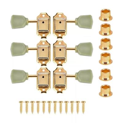 Vintage-Style Gold 3x3 LP Guitar Tuning Pegs – Les Paul Tuners with Emerald Green Knobs, Includes Hardware image 2