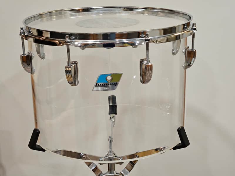 1970s Ludwig Vistalite Clear 10x14 Concert Tom Drum Blue/Olive Badge w/ Clip Mount image 1