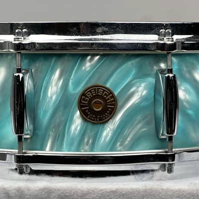 Gretsch 20/12/14/5.5x14" Progressive Jazz 60's Round Badge Drum Set - Aqua Satin Flame image 10