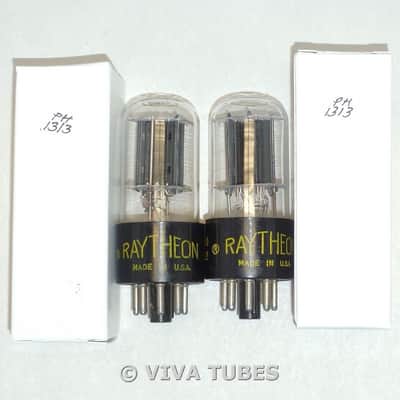 NOS Matched Pair Raytheon USA 12SN7GT Black Flat Plate S-Rods Vacuum Tubes image 1