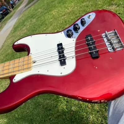1974 Fender Jazz Bass Candy Apple Red with Maple Neck w/ Original Case 8.7 lbs image 1