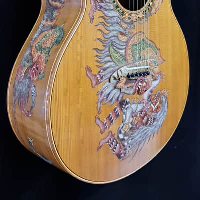 Blueberry Left Handed Handmade Acoustic Guitar Grand Concert Balinese Barong Motif New In Stock image 11
